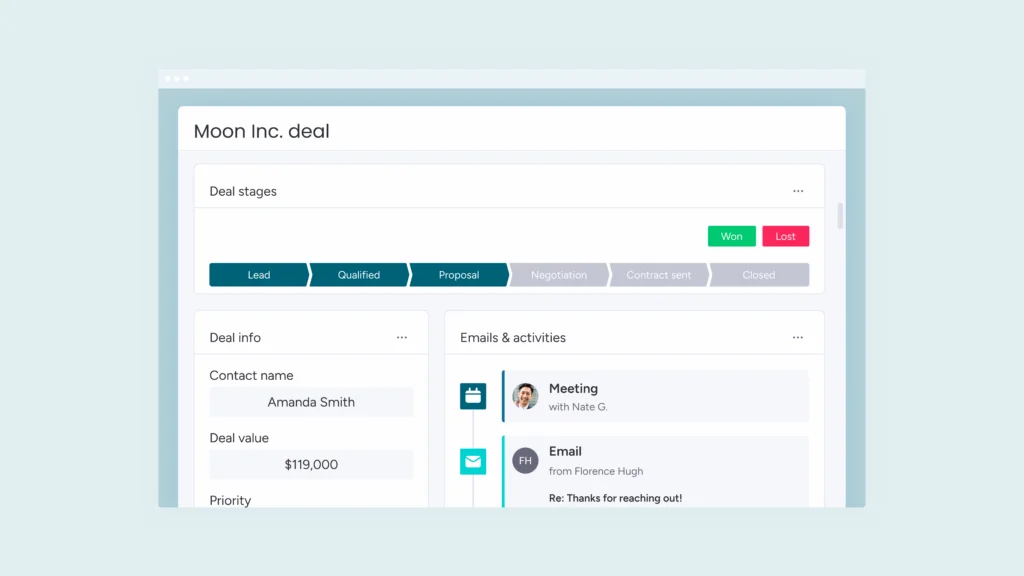 monday.com CRM Item Card